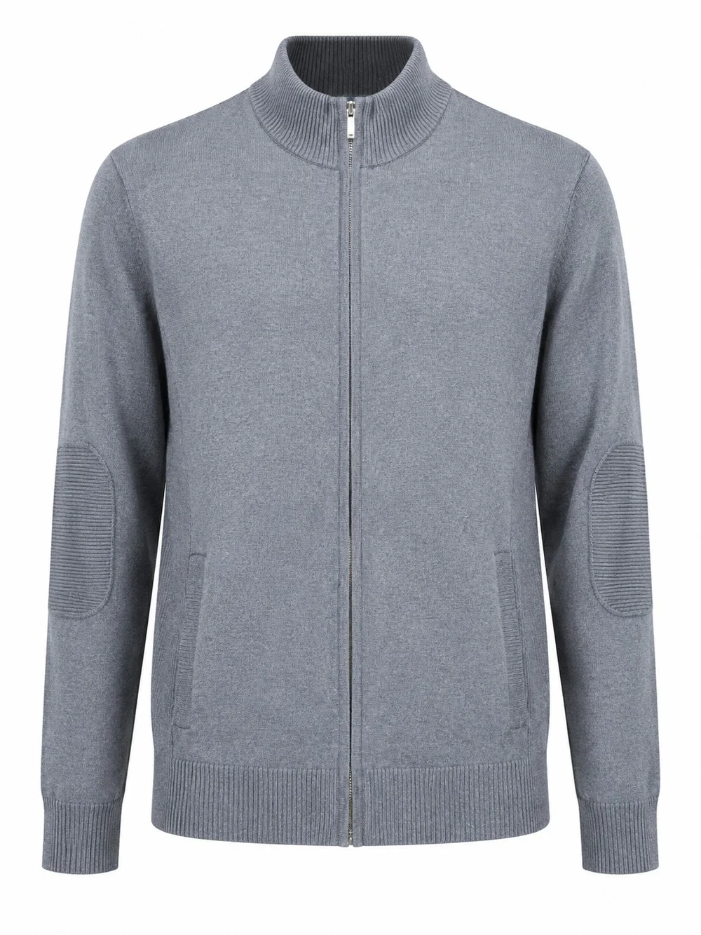 CLUB ROOM | Gray Full Zip Mock Neck Cotton Sweater Elbow Patch Men's | XL